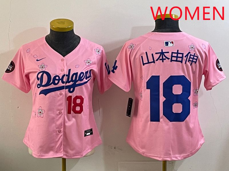 Women Los Angeles Dodgers 18 Yamamoto Pink Sakura Edition 2025 Nike MLB Jersey style 7